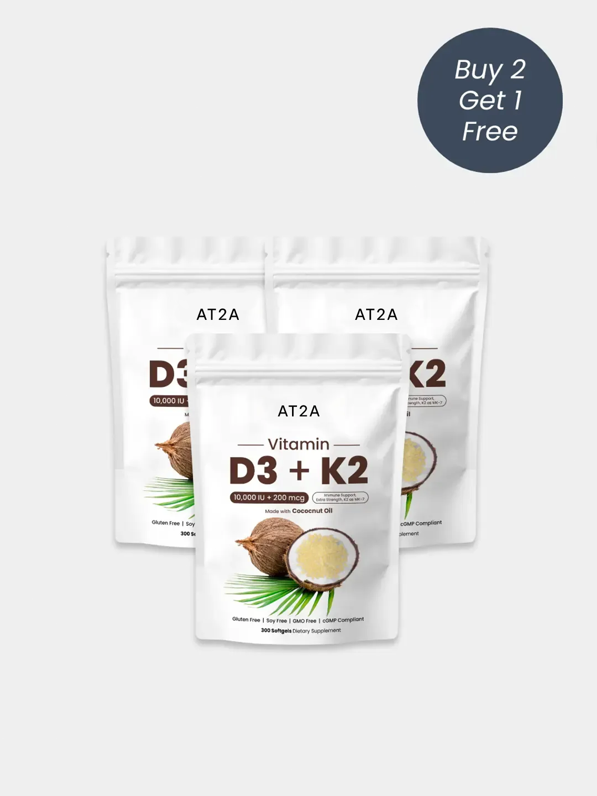 AT2A D3+K2 (MK7) Coconut Oil Softgels